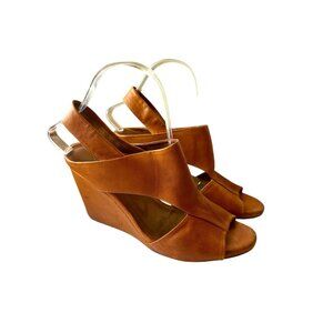 Coclico Tan Leather Slingback Wedge Sandals Made in Spain Size 38